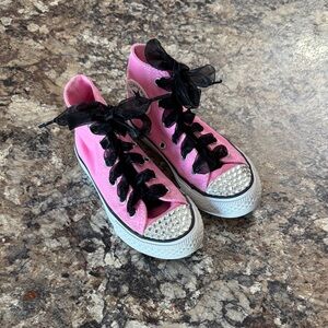 Kids Converse Pink and Black High-Top Sneakers Bedazzled! Size 11.5